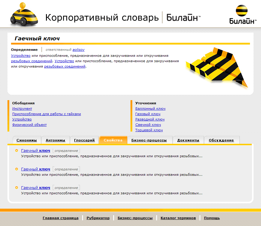 Дизайн "Карточки определения" Корпоративного словаря, Билайн, 2007 г.