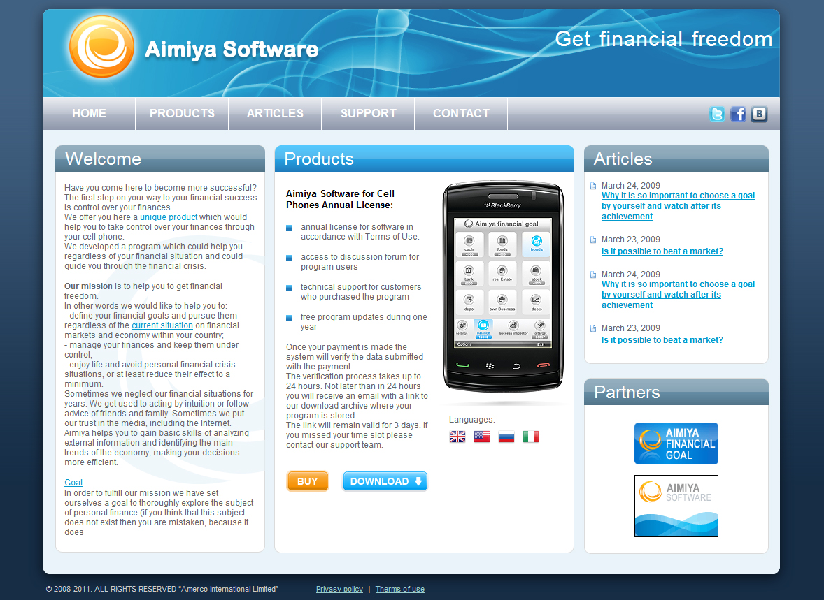 Дизайн сайта Aimiya Software