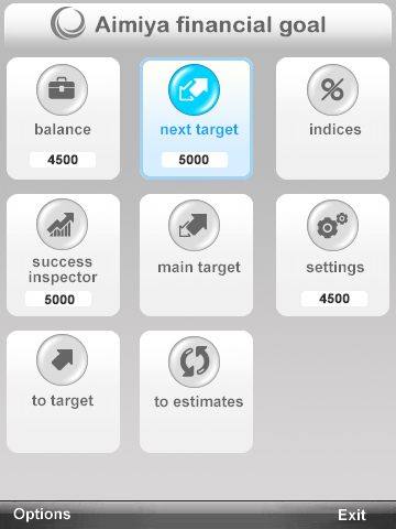 Главное меню приложения Aimiya Financial Goal Главное меню приложения Aimiya Financial Goal