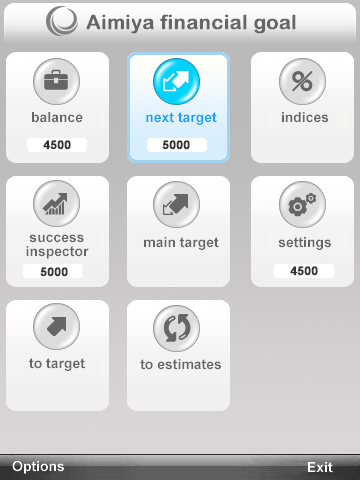 Главное меню приложения Aimiya Financial Goal