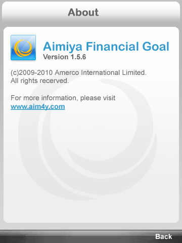 Дизайн приложения Aimiya Financial Goal - окно About