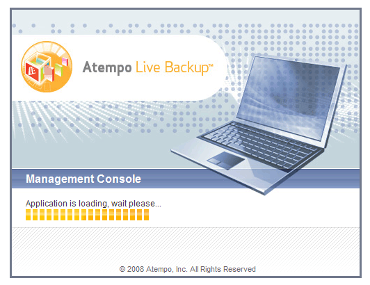 Сплеш-скрин LiveBackup Server Console, Atempo